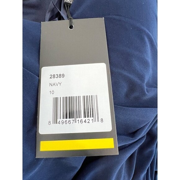 New La Femme Size 10 Off the Shoulder Ruched Floor Length Gown Navy - Picture 13 of 13